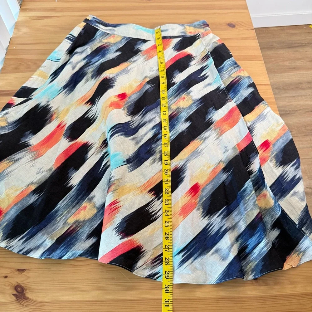DKNY 100% Linen Paintbrush Strokes Midi Skirt Faux Wrap A Line Artsy 12 - Picture 6 of 10